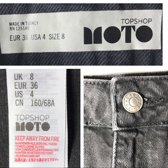 TOPSHOP MOTO BLACK DENIM JEAN RAW HEM MINI SKIRT 4 - Picture 6 of 8
